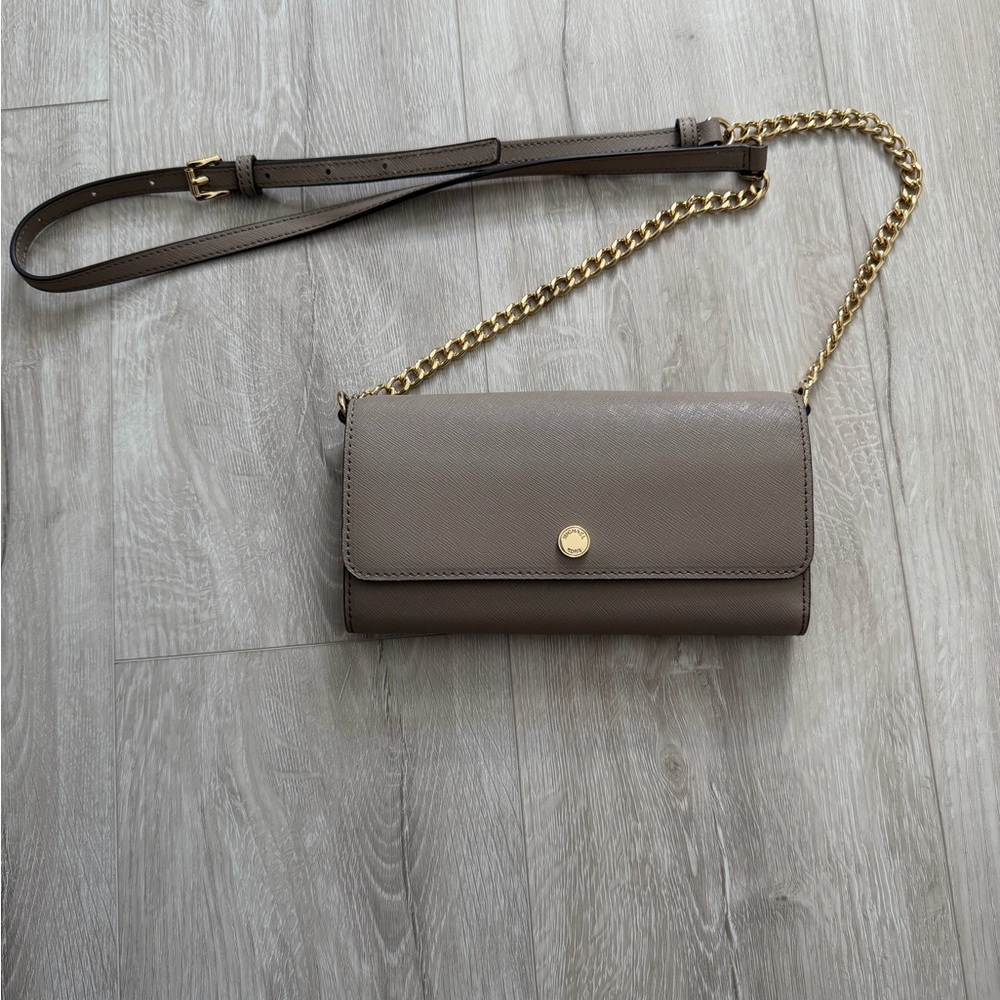 Michael Kors Taupe Crossbody Bag with Gold Chain
